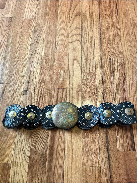 Accessories - Vintage 70s 80s Moroccan Leather Grommet Disc Belt Black Western Medallion Belt